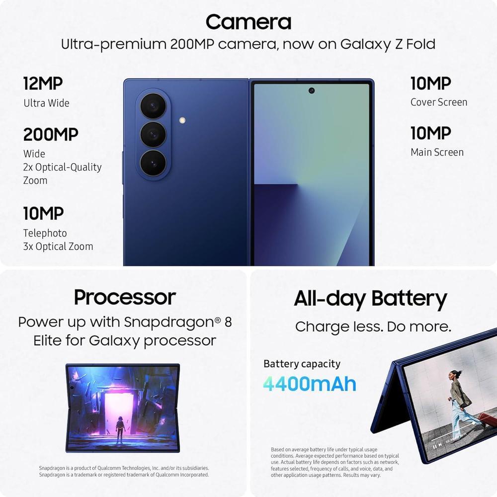 Samsung Galaxy Z Fold7 512GB, Smartphone Desbloqueado, Gran Pantalla, Ediciones AI, Larga Batería, Sombra Azul