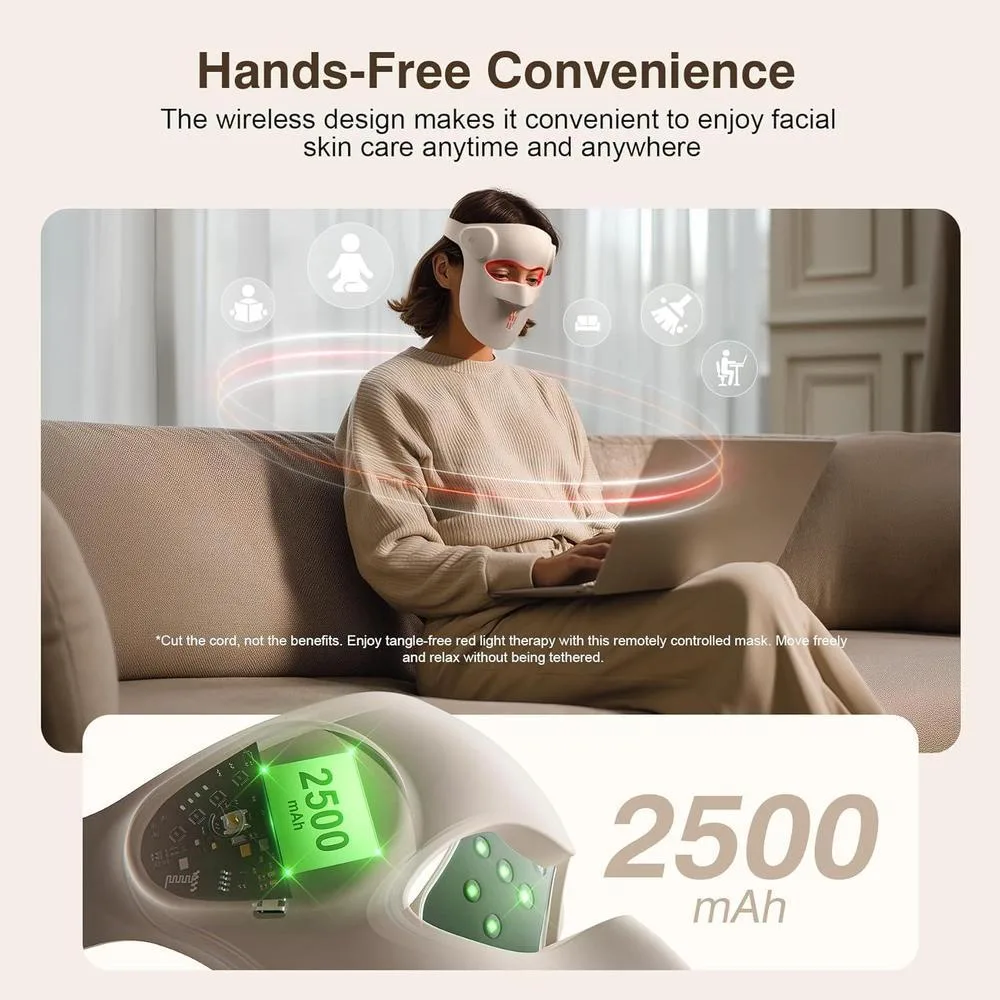 Máscara LED para terapia de luz roja inalámbrica, recargable, 9 modos, con ajuste facial 3D, mejora el cuidado de la piel en casa