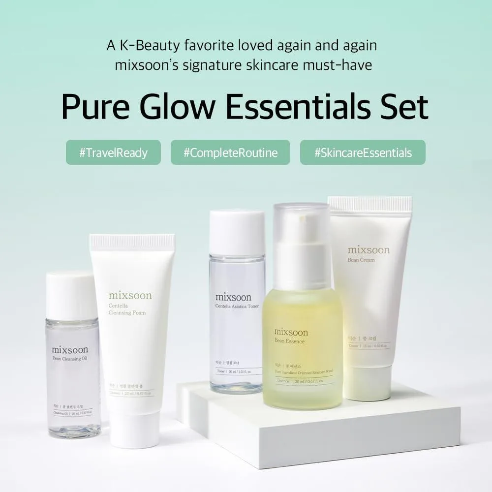 Mixsoon Pure Glow Essentials - Kit De Cuidado De La Piel En 5 Pasos, Hidratante Y Nutritivo, Ideal Para Viajes
