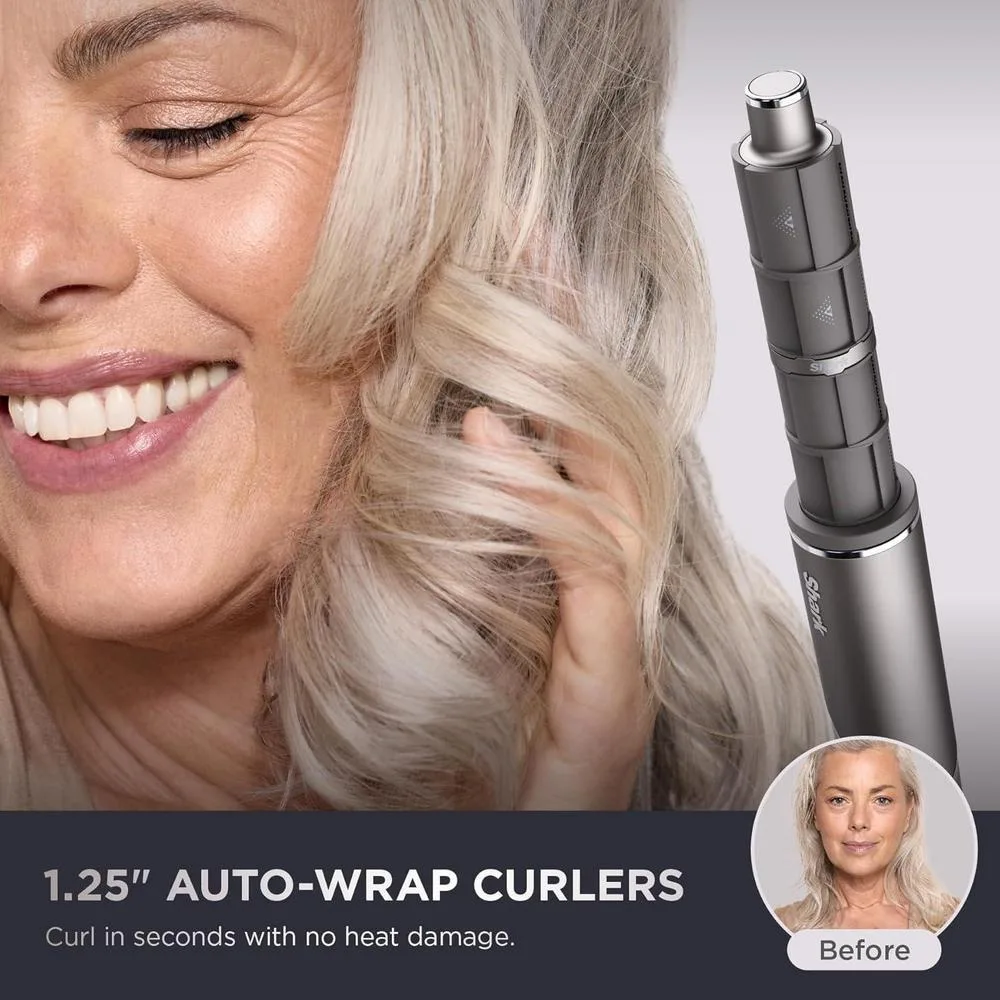 Shark FlexFusion - Plancha y secador de pelo con cepillo de cerámica, rizadores automáticos, concentrador y anti-frizz