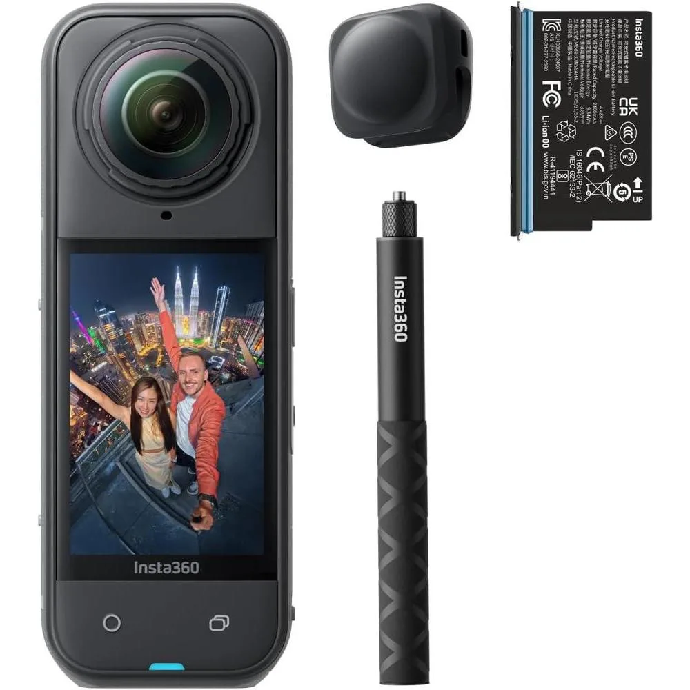 Insta360 X5 Starter Bundle - Cámara de Acción 8K 360° Impermeable, Selfie Stick Invisible, Lentes Reemplazables, Batería Extensa