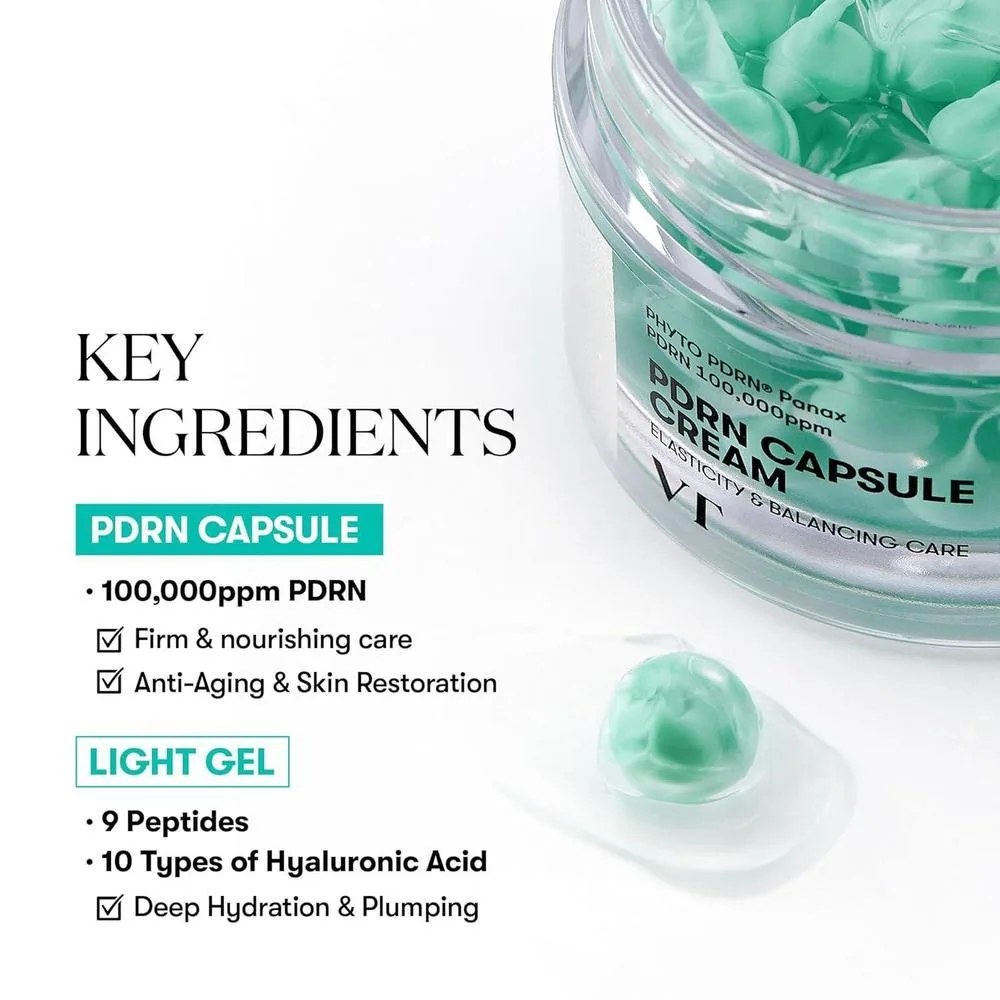 VT COSMETICS Crema en Cápsulas PDRN 100 con Ácido Hialurónico y Péptidos para Hidratación y Reafirmación Facial