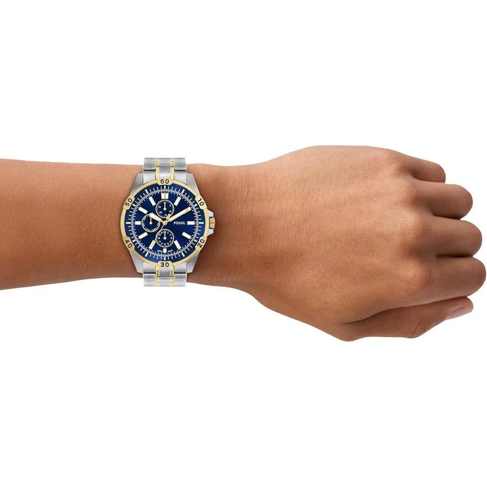 Reloj Fossil Garrett multifuncional de acero inoxidable en dos tonos con estilo deportivo y profundidad resistente al agua