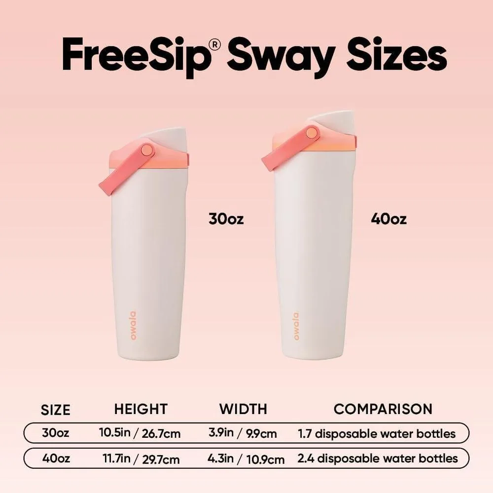 Owala FreeSip Sway - Botella de agua de acero inoxidable con boquilla 2 en 1, tapa a prueba de fugas en color Sorbete espumoso
