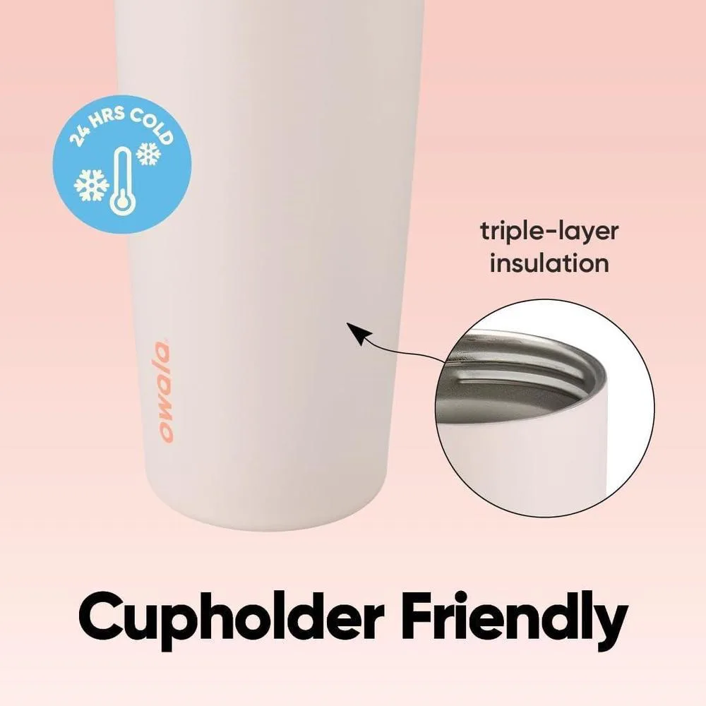 Owala FreeSip Sway Botella de agua de acero inoxidable, color naranja/bronceado con boquilla innovadora y diseño aislado