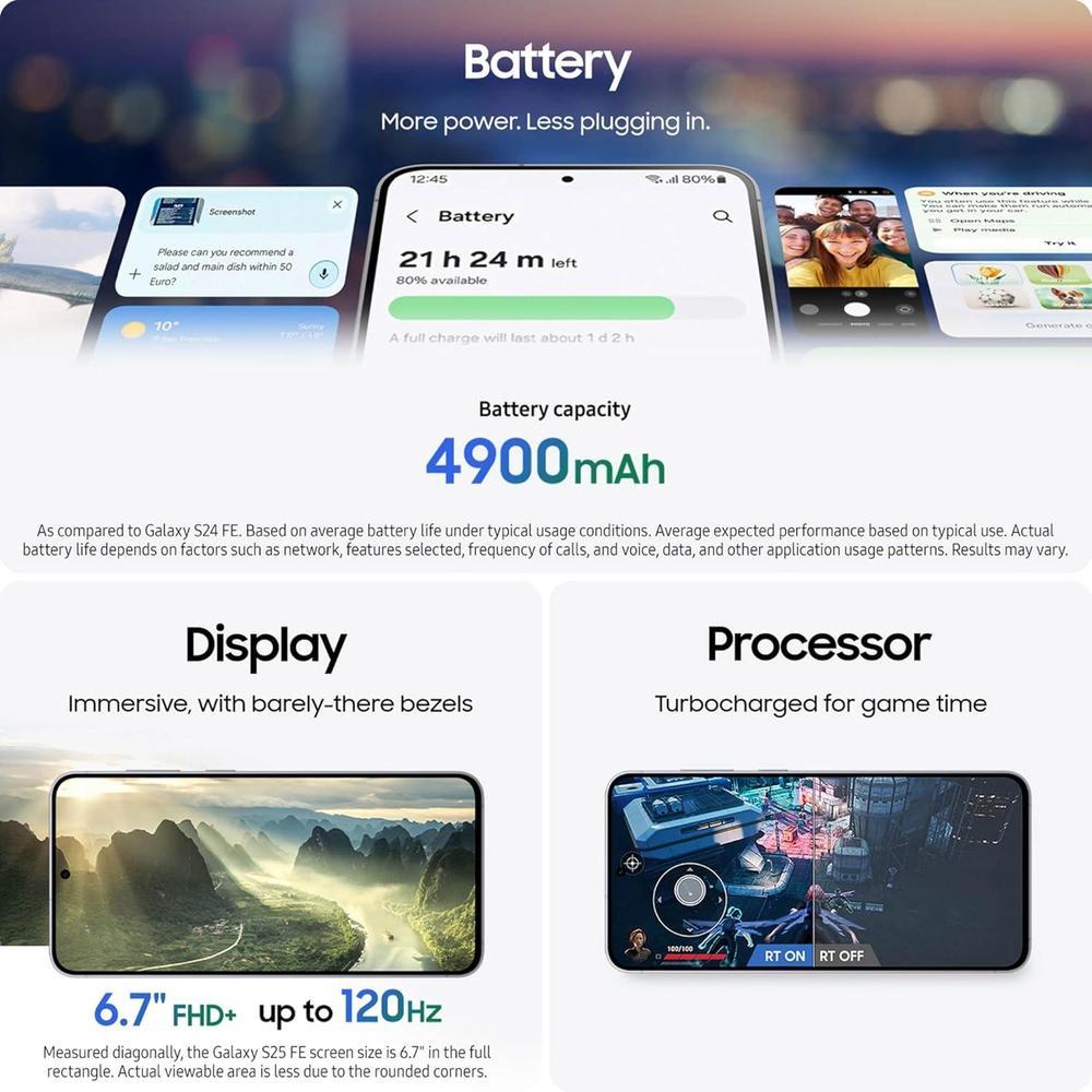 Samsung Galaxy S25 FE Teléfono Inteligente 256GB Negro Desbloqueado
