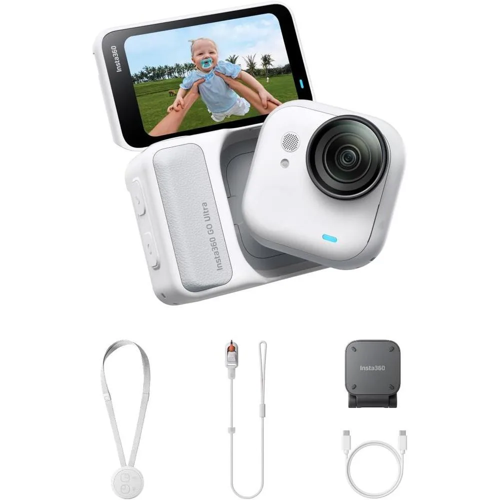 Insta360 GO Ultra - Small 4K Vlogging Camera, Hands-Free, POV Cam, 1/1.28" Sensor, 53g Lightweight, 156° FOV, 200 Min Battery Life, Magnetic Wearable Action Camera for Sports, Vlog
