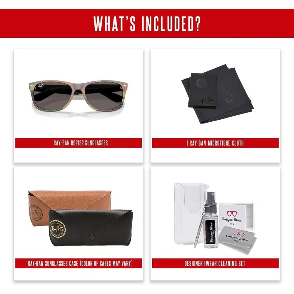 Ray-Ban RB2132 WAYFARER Lentes de sol cuadrados para hombres y mujeres con kit de accesorios iWear