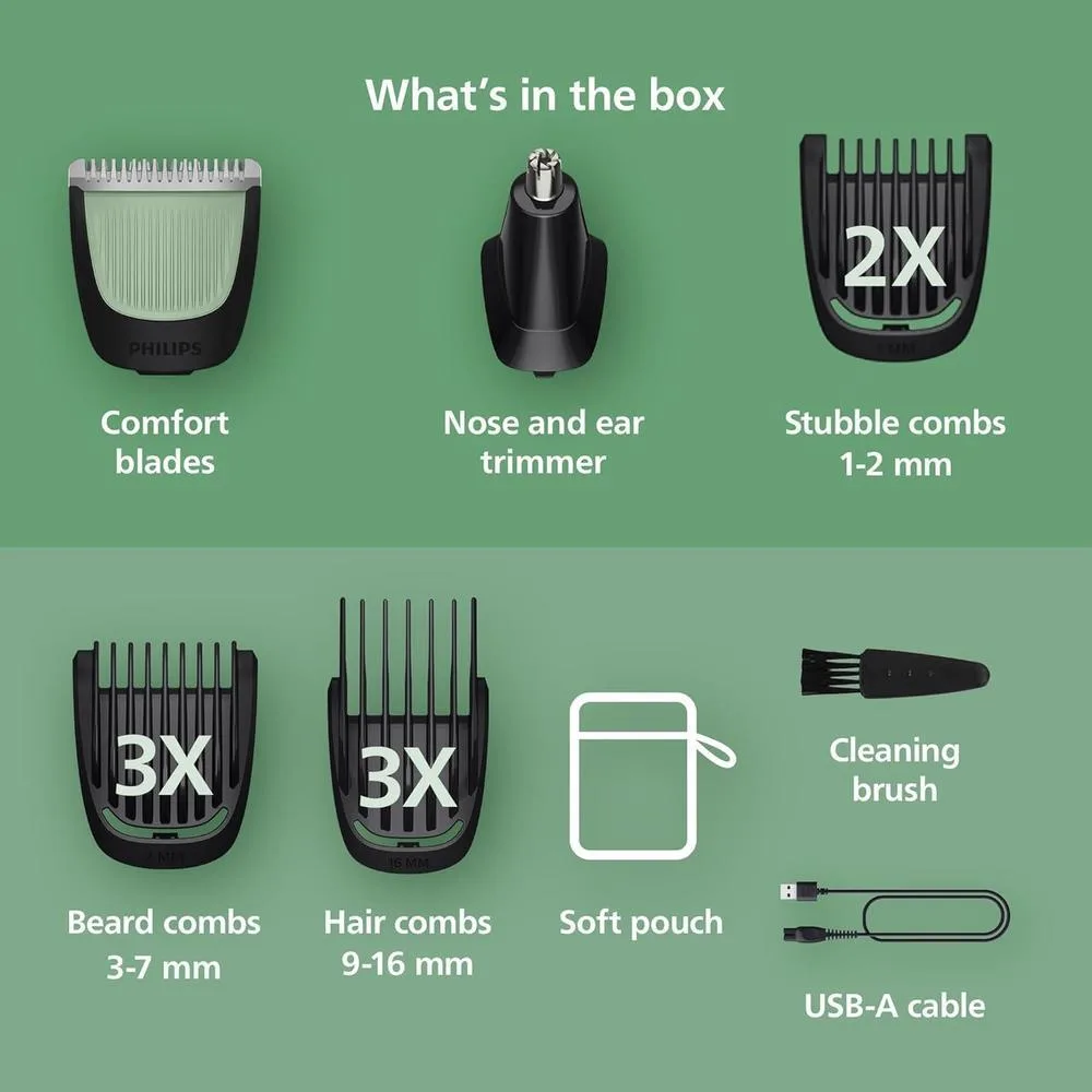Recortadora Philips Norelco 13 en 1 serie 3000, 9 ajustes y cuchillas autoafilables para barba y cabello