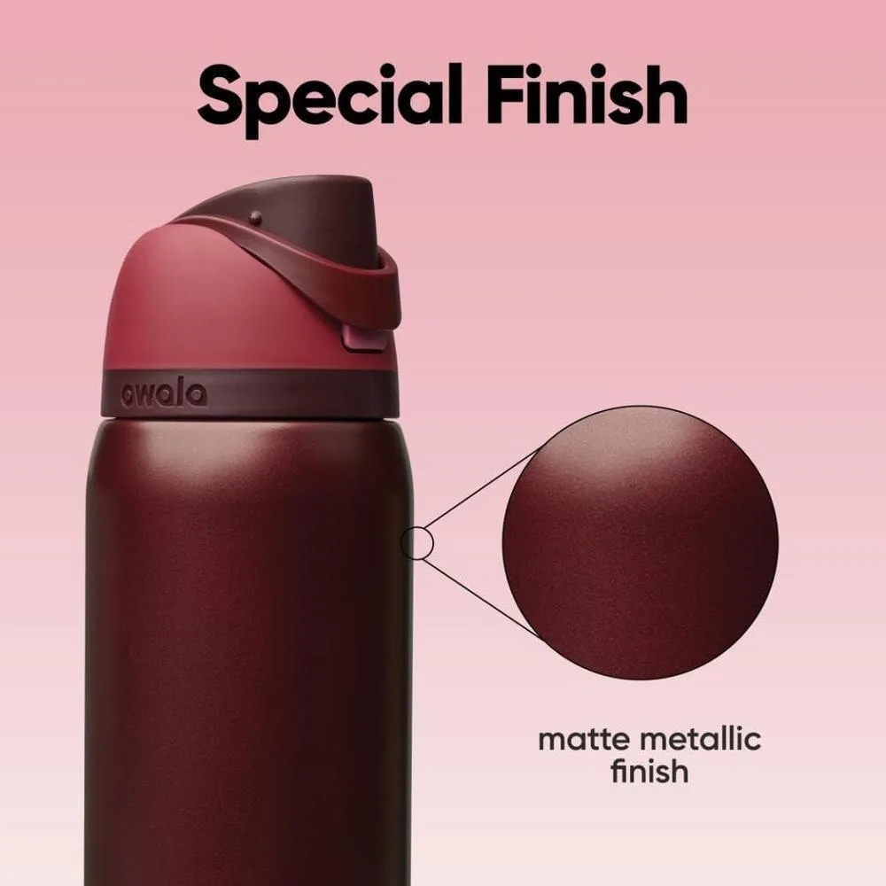 Botella de agua Owala FreeSip aislada de acero inoxidable, incluye sorbete, ideal para viajes y deportes, color cereza negra