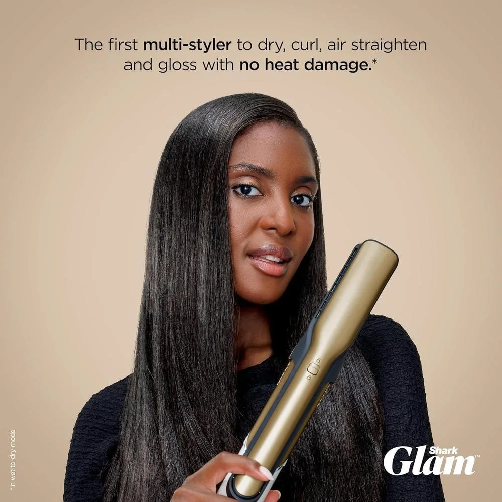 Shark Glam Ceramic: Sistema de peinado y secado con alisador y brillo de aire, ideal para cabello rizado y enrollado
