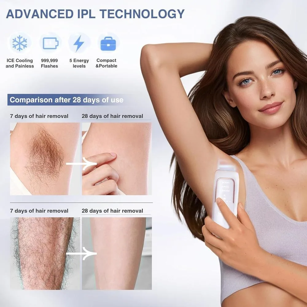 Depilación láser IPL para mujeres con enfriamiento de hielo, dispositivo eficaz y seguro en casa con 3 modos y 5 niveles de intensidad