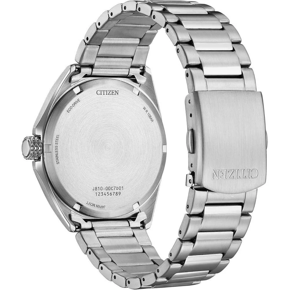 Reloj Citizen Eco-Drive para hombre, deportivo, pulsera de acero inoxidable plateado, esfera azul, modelo AW1571-76L