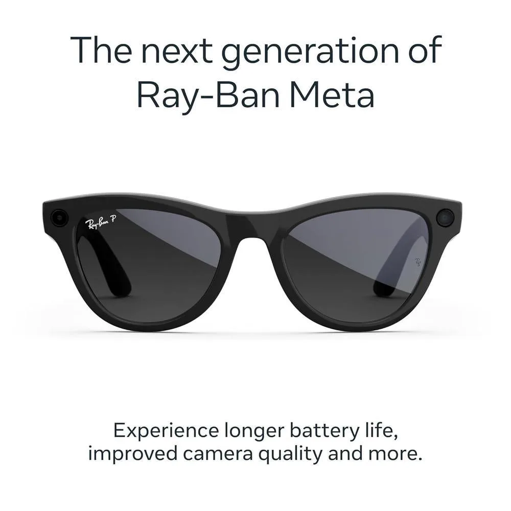 Ray-Ban Meta Skyler negro brillante, gafas inteligentes IA para hombre y mujer, cámara 12 MP, audio y lentes polarizados