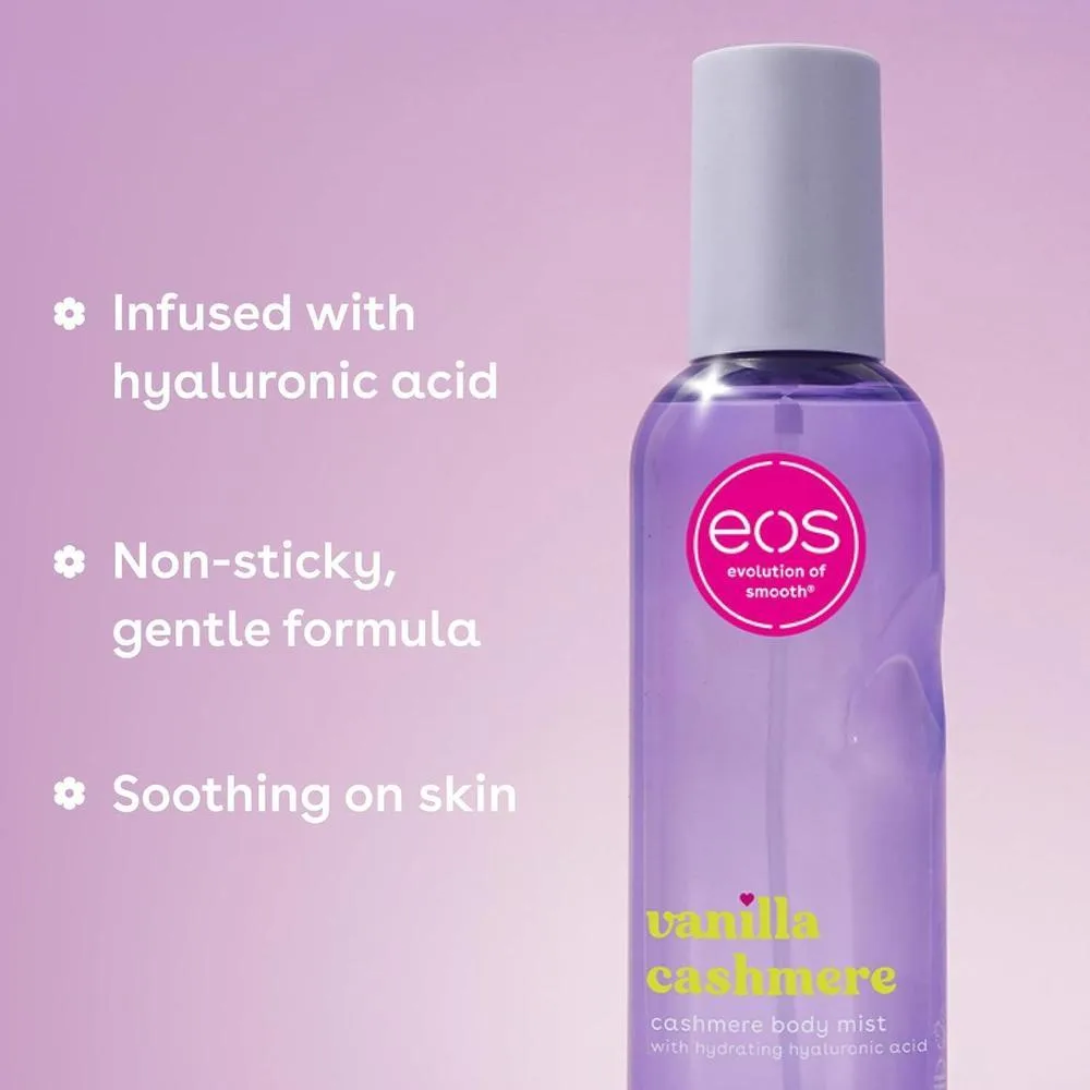 Rocío corporal de cachemira eos con almizcle suave, caramelo y ácido hialurónico, spray hidratante para mujeres