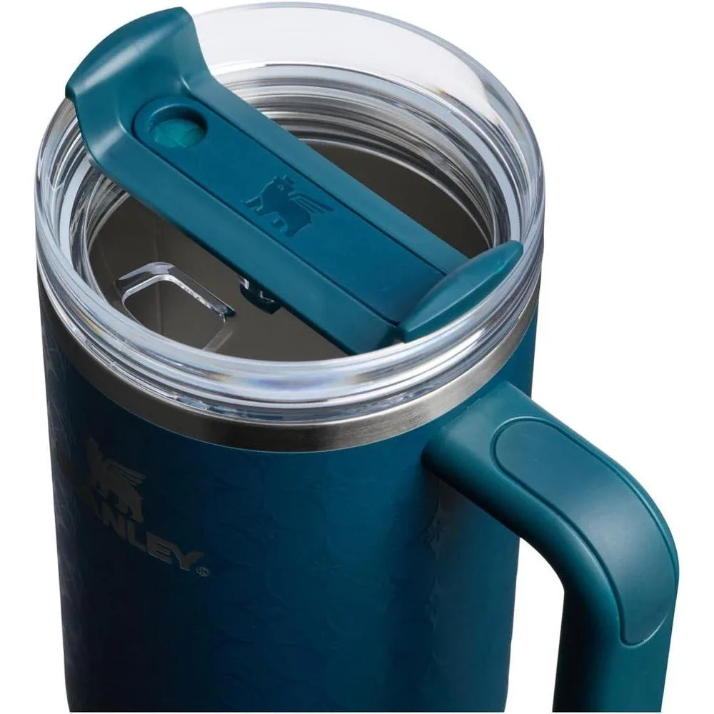 Stanley Quencher H2.0, vaso acero inoxidable con asa, pajilla, tapa giratoria FlowState, aislamiento térmico, sin BPA, azul claro