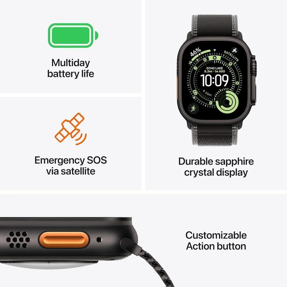 Apple Watch Ultra 3 GPS + Cellular, reloj inteligente multideporte con caja de titanio resistente y banda azul océano