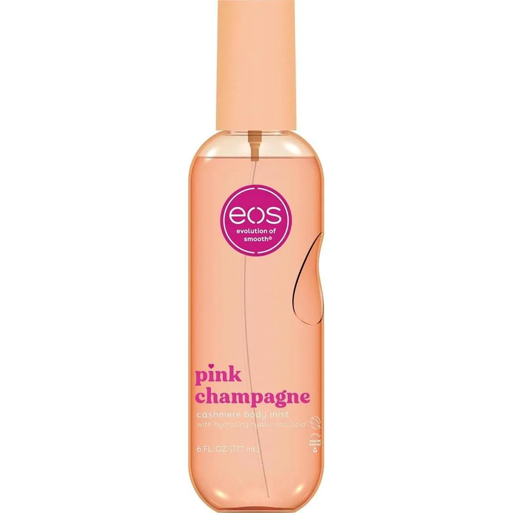 eos Spray corporal de cachemira, champán rosa, spray corporal para mujeres, niebla para el cabello, hidratante, ácido hialurónico, glicerina, vegano, libre de crueldad, 6 onzas líquidas