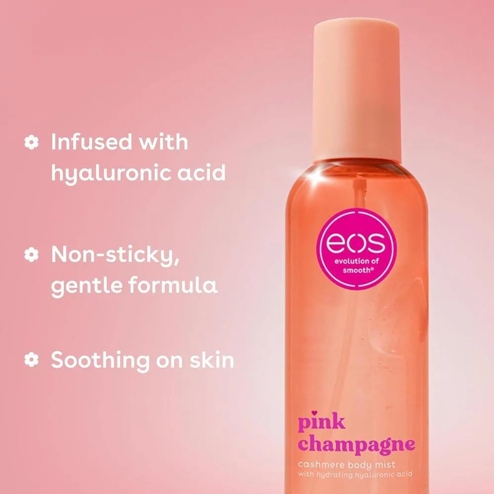 eos Spray corporal de cachemira con champán rosa, hidratante y vegano, para mujeres, también niebla para el cabello