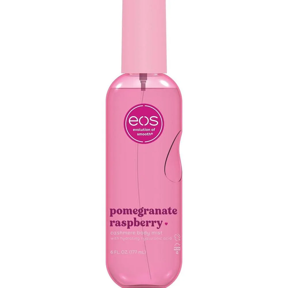 eos Spray corporal vegano y fragante con granada y frambuesa para mujer, con ácido hialurónico y libre de crueldad