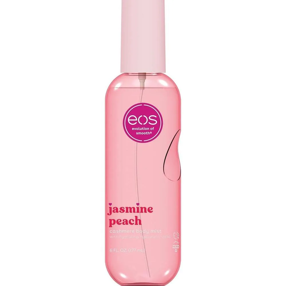 Spray corporal eos de cachemira, aroma jazmín y melocotón, hidratante con ácido hialurónico y glicerina, vegano y cruelty-free