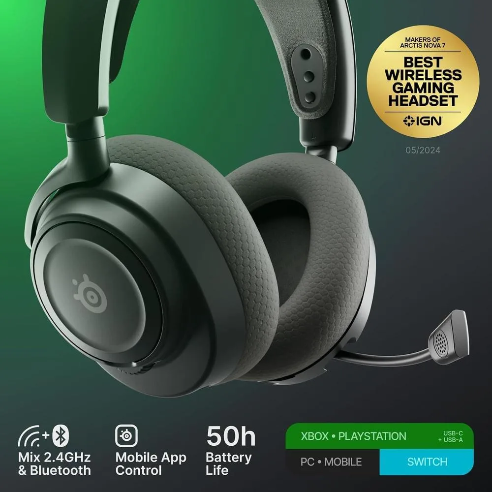 SteelSeries Arctis Nova 7X auriculares gaming inalámbricos con control app, 50 HR, drivers neodimio, mix 2.4GHz/Bluetooth, multi-plataforma, negro