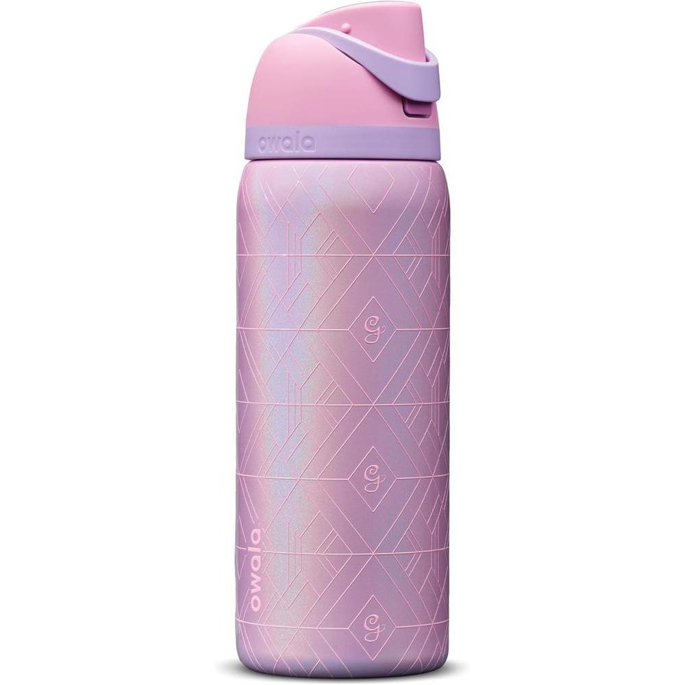 Owala Wicked FreeSip - Botella de agua aislada de acero inoxidable con popote para deportes y viajes, botella de agua deportiva sin BPA, 32 onzas, Glinda (rosa)
