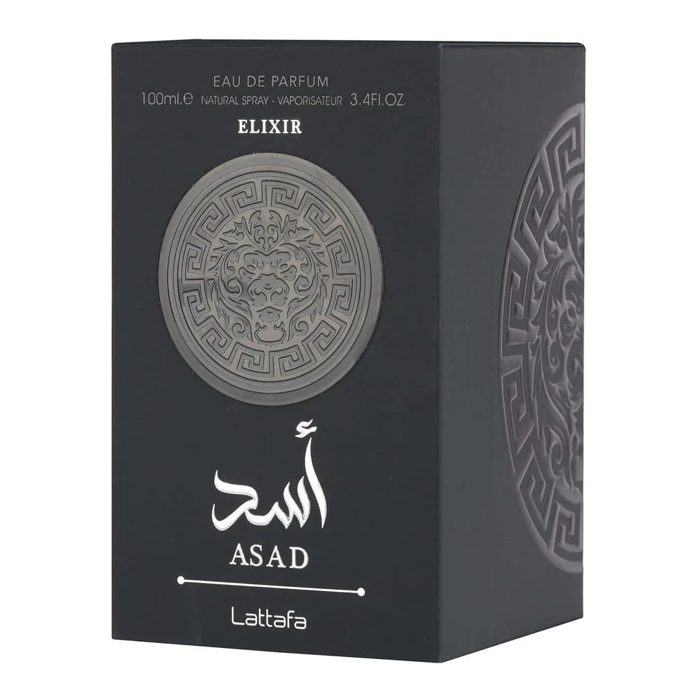 Lattafa Asad Elixir EDP, fragancia masculina cálida, picante, amaderada ideal para ocasiones especiales
