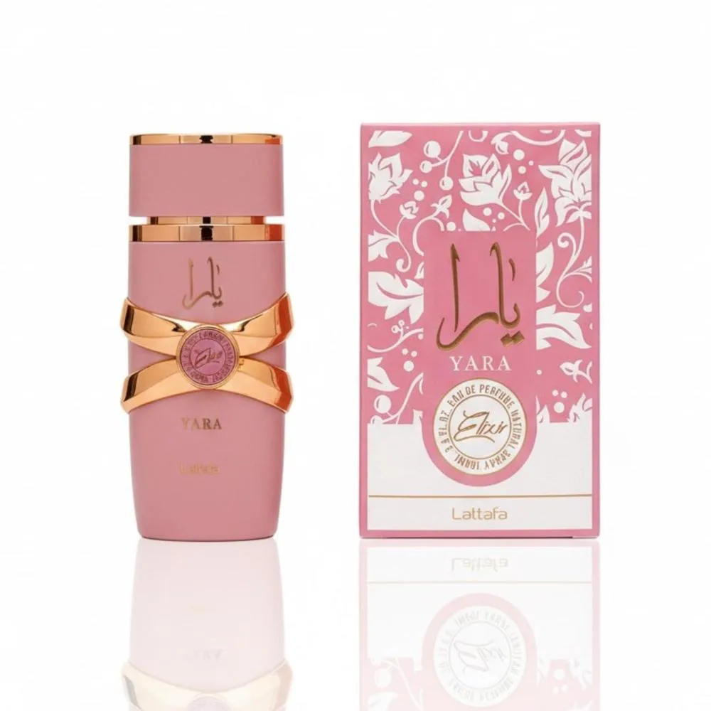 Lattafa Yara Elixir Eau De Parfum con deliciosas notas de fresa, grosella y un toque floral de jazmín y flor de naranja