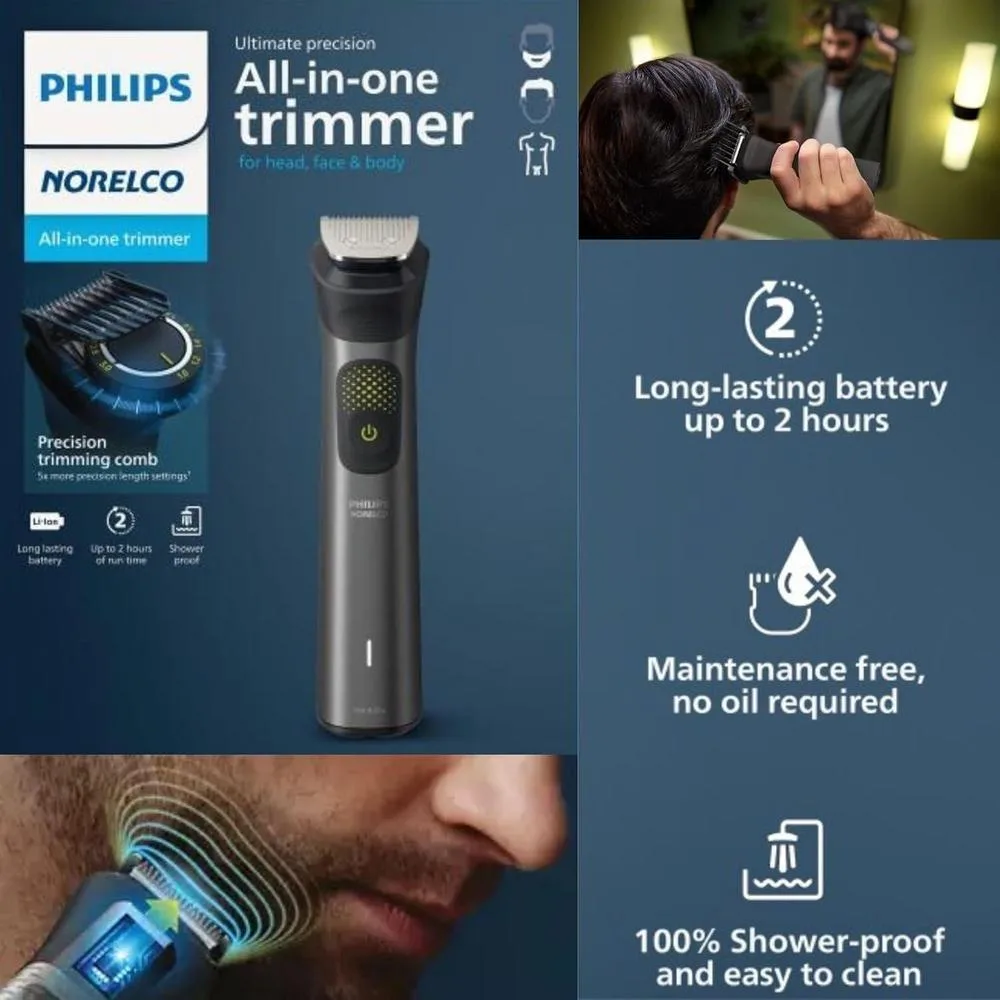 Philips Multigroom Series 9000 Recortadora 24 en 1 para Barba, Cabello y Cuerpo con Tecnología BeardSense, Impermeable