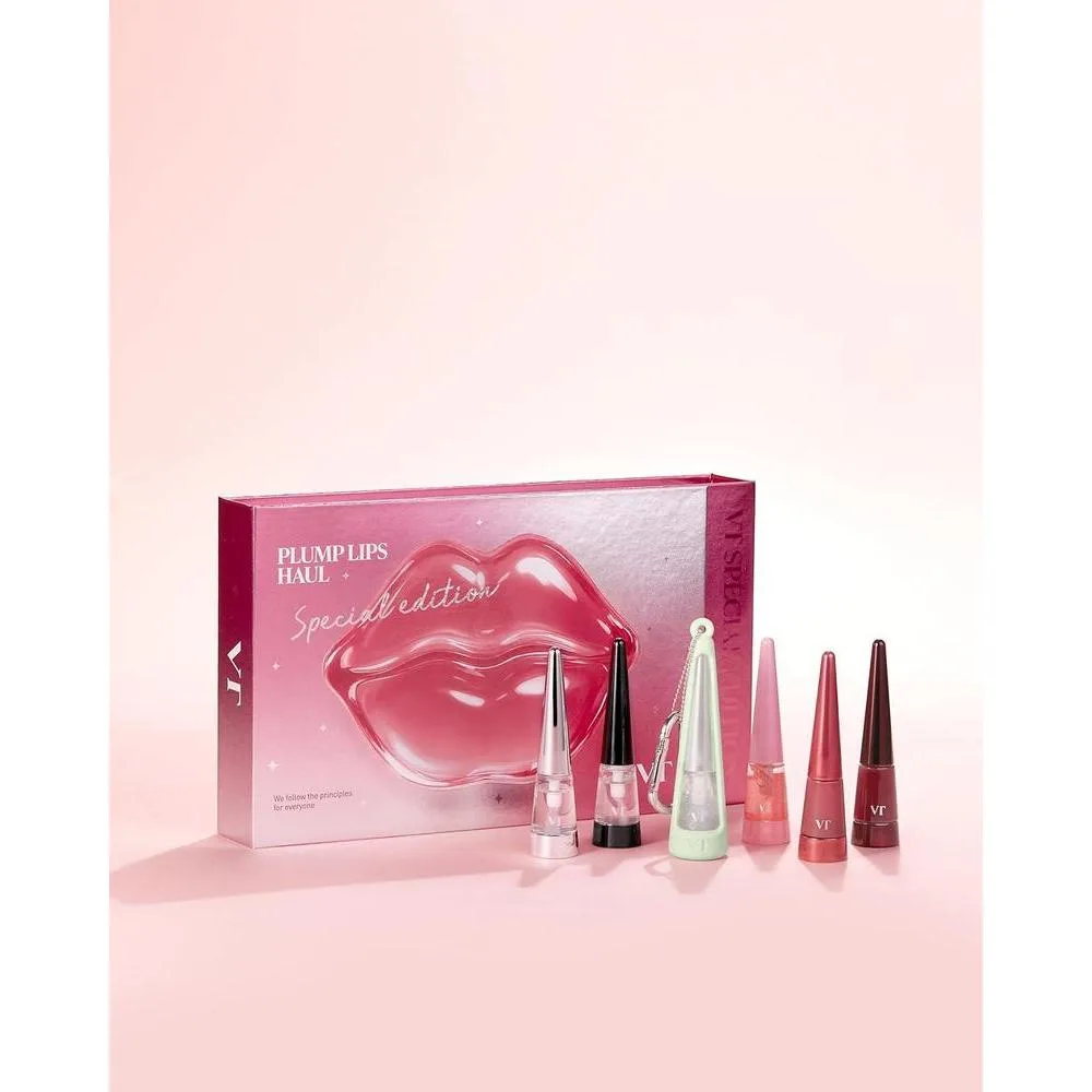 VT COSMETICS Lip Plumper Edición Especial, set con 6 colores e hidrantante que ofrece volumen intenso y brillo gloss, perfecto como regalo