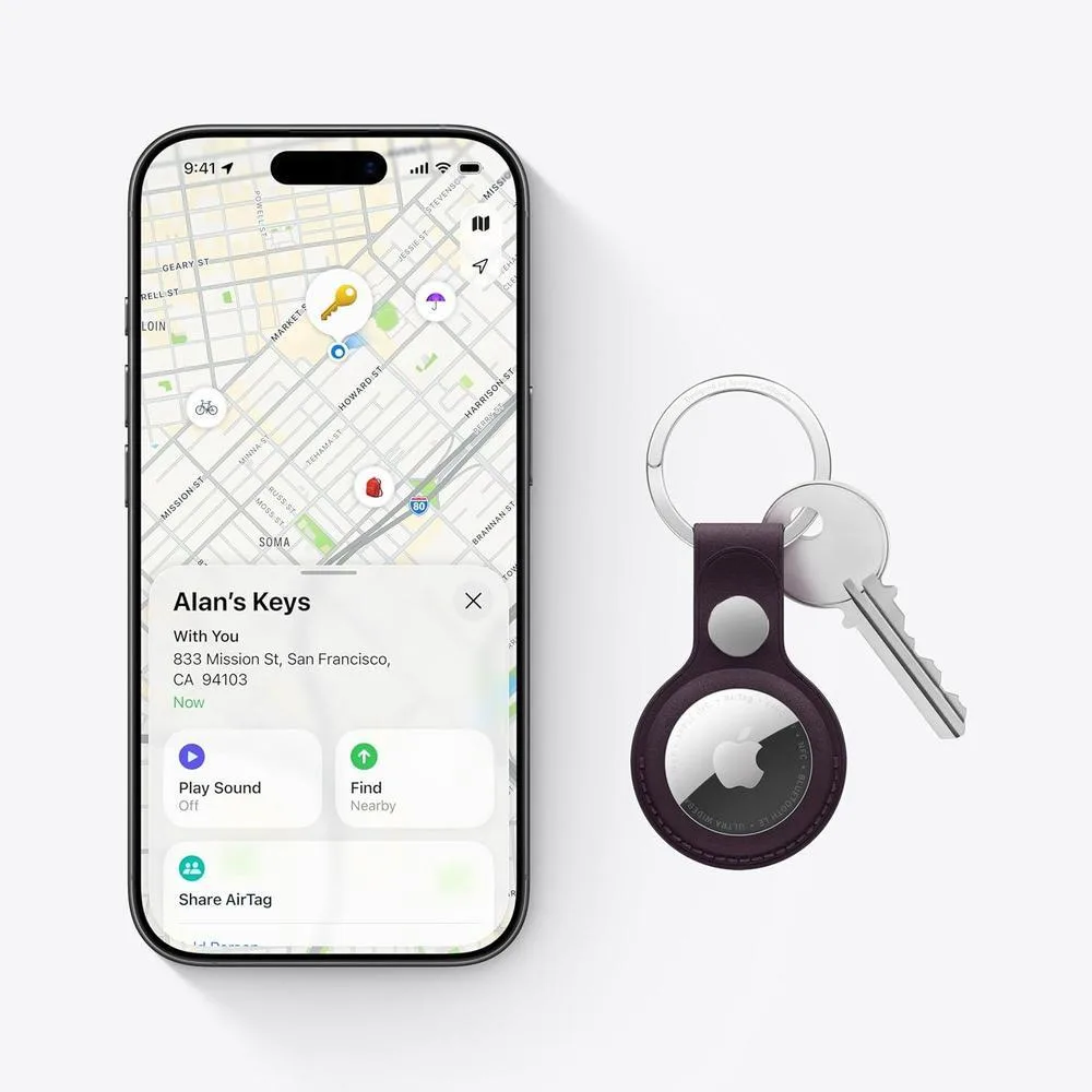 Rastreador AirTag de segunda generación de Apple con diseño sostenible, precisión y sonido optimizado, ideal para iPhone y Apple Watch