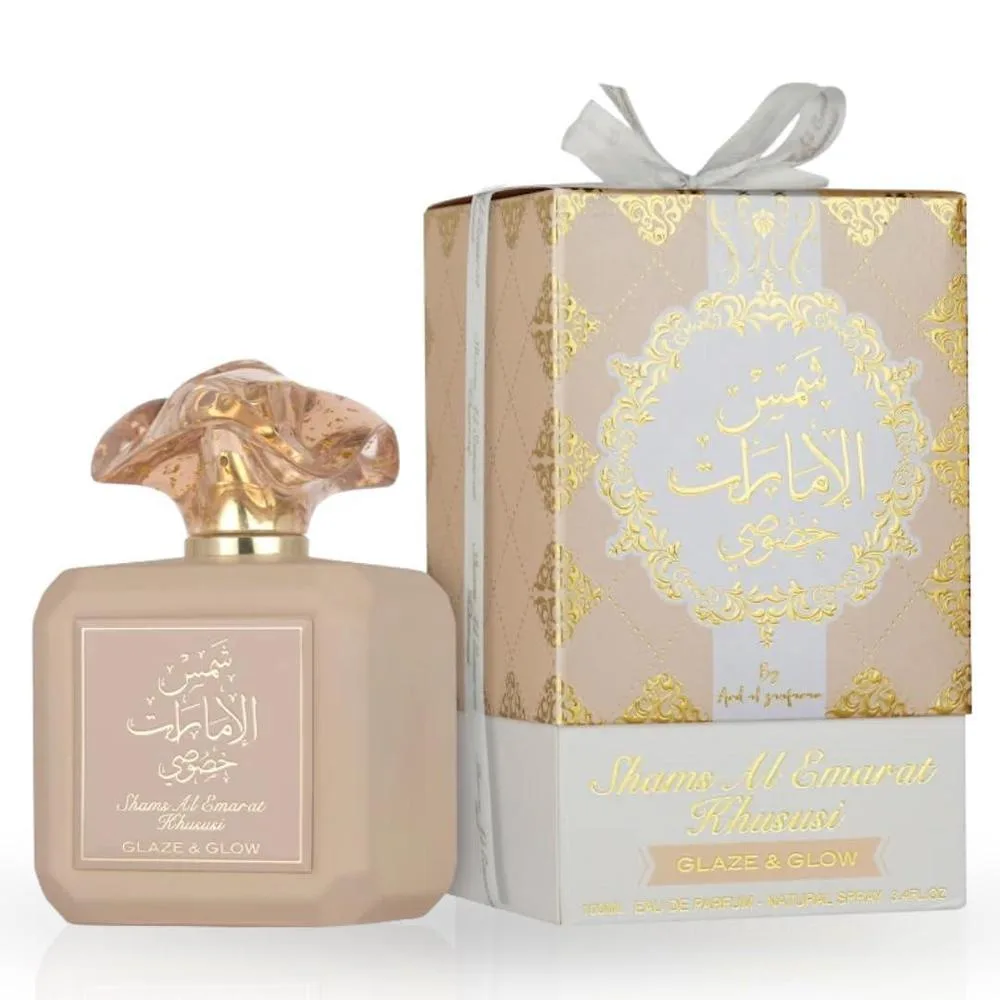 Ard al Zaafaran Shams Al Emarat Khususi Glaze & Glow Perfume árabe de larga duración para mujer, floral y afrutado
