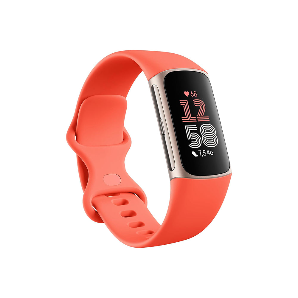Fitbit Charge 6 Fitness Tracker with Google apps, Heart Rate on Exercise Equipment, 6-Months Premium Membership Included, GPS, Health Tools and More, Coral/Light Gold, One Size (S & L Bands Included)