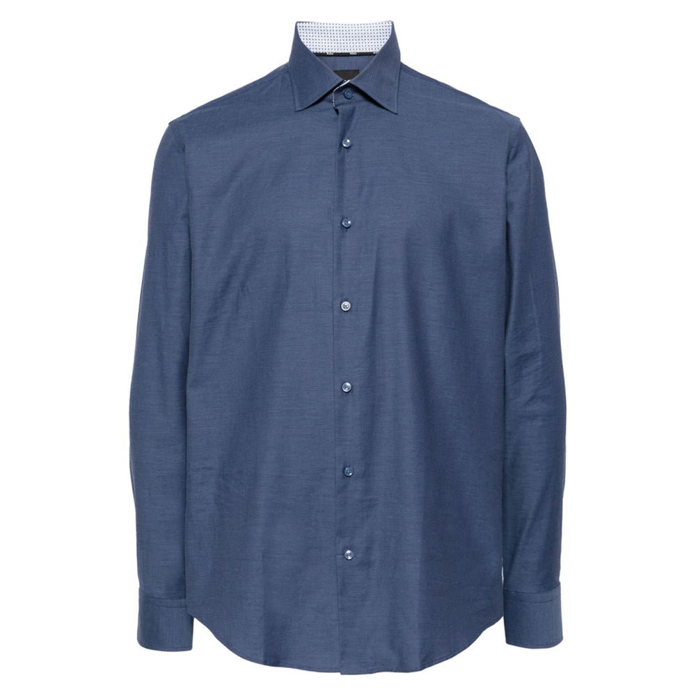 cotton-blend shirt 43 collar cm - XL AZUL BOSS