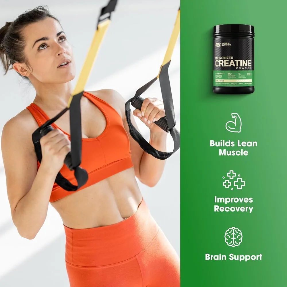 Optimum Nutrition Creatina Micronizada Monohidrato en Polvo sin Sabor, Amigable con Dieta Keto, 240 Porciones
