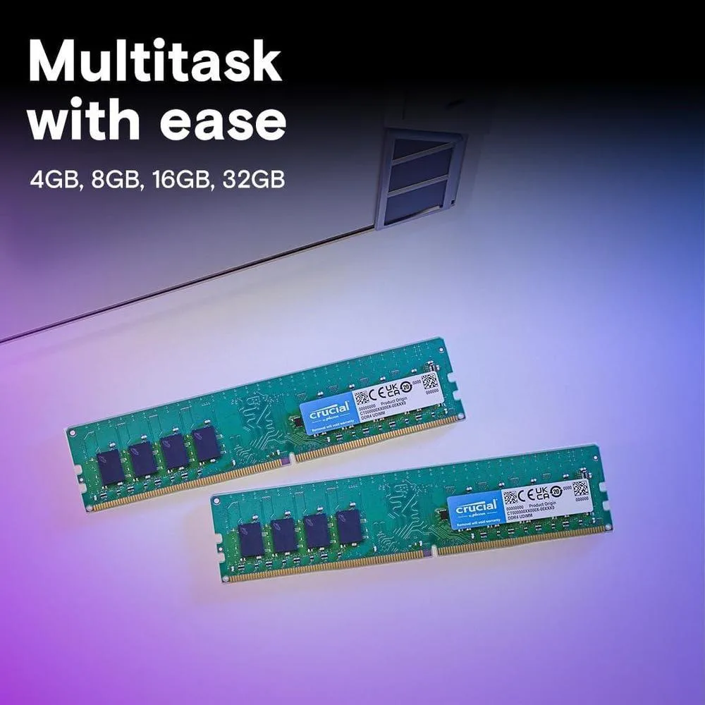 Crucial RAM DDR4 32GB, 3200MHz, UDIMM, compatible con Intel y AMD Ryzen, reduce a 2933/2666MHz