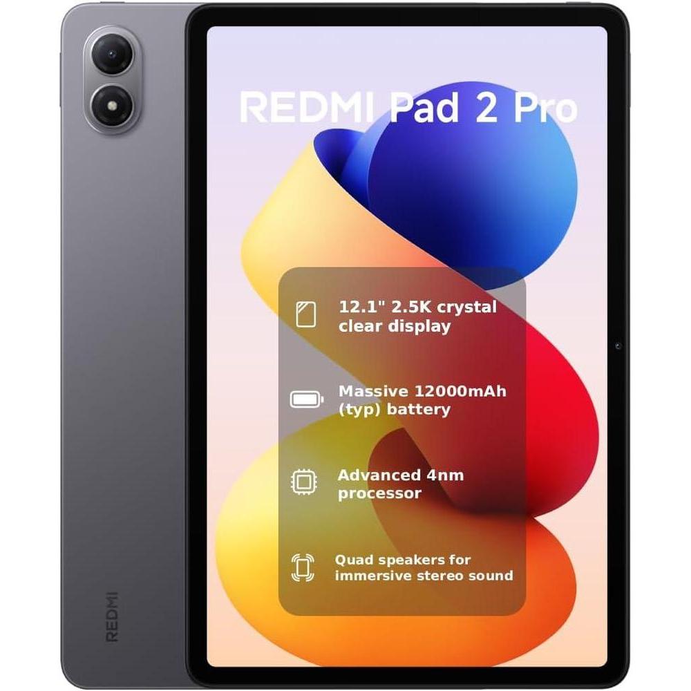 XIAOMI Redmi Pad 2 PRO Only WiFi (No Calls or Text) 12.1" 2.5K Octa Core 4 Speakers Global ROM 12000mAh Bluetooth Wi-Fi 6 8MP Model 25099RP13G (Gray, 256GB + 8GB)