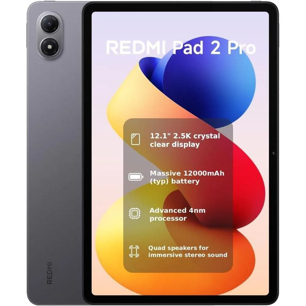 XIAOMI Redmi Pad 2 PRO Only WiFi (No Calls or Text) 12.1" 2.5K Octa Core 4 Speakers Global ROM 12000mAh Bluetooth Wi-Fi 6 8MP Model 25099RP13G (Gray, 256GB + 8GB)