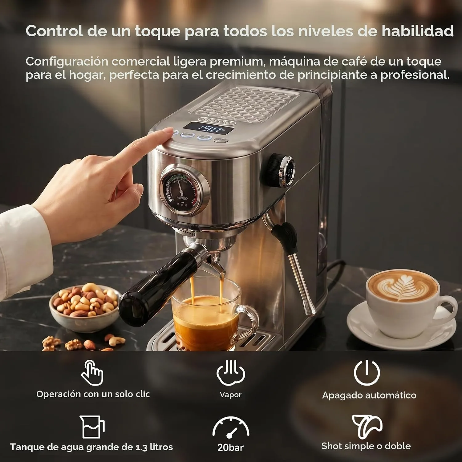 Hibrew H10B Cafetera Espresso Programable 20 Bar con Manometro y Pantalla LED miniatura 2