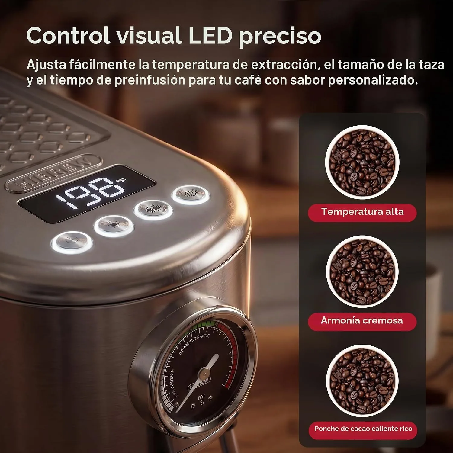 Hibrew H10B Cafetera Espresso Programable 20 Bar con Manometro y Pantalla LED miniatura 4