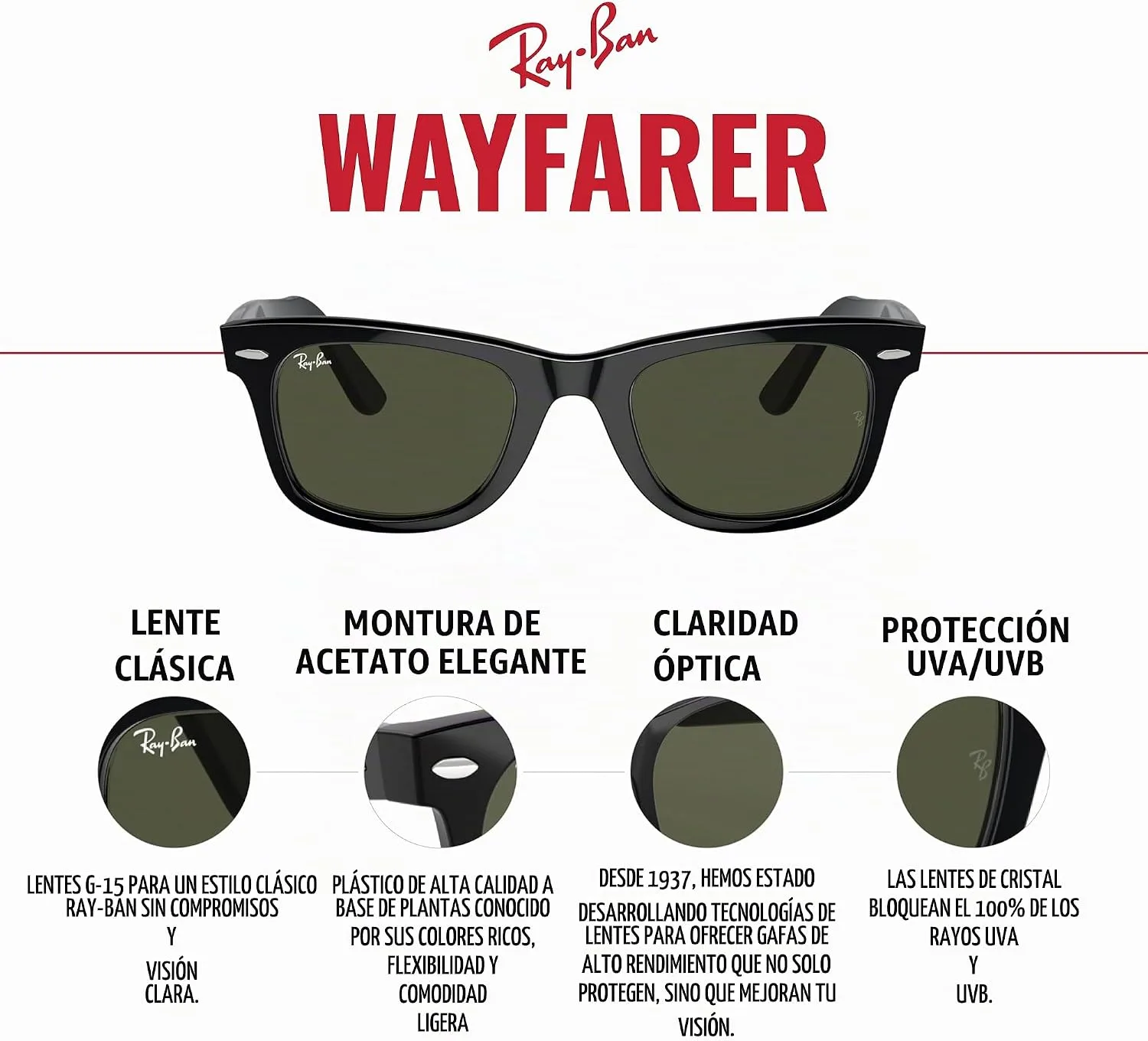 Lentes de Sol Ray-Ban Original Wayfarer RB2140 Negro 50 mm miniatura 3