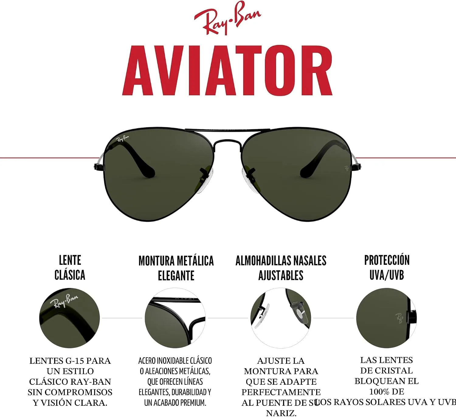 Lentes de Sol Ray-Ban Aviator Classic RB3025 Dorado 58 mm miniatura 5