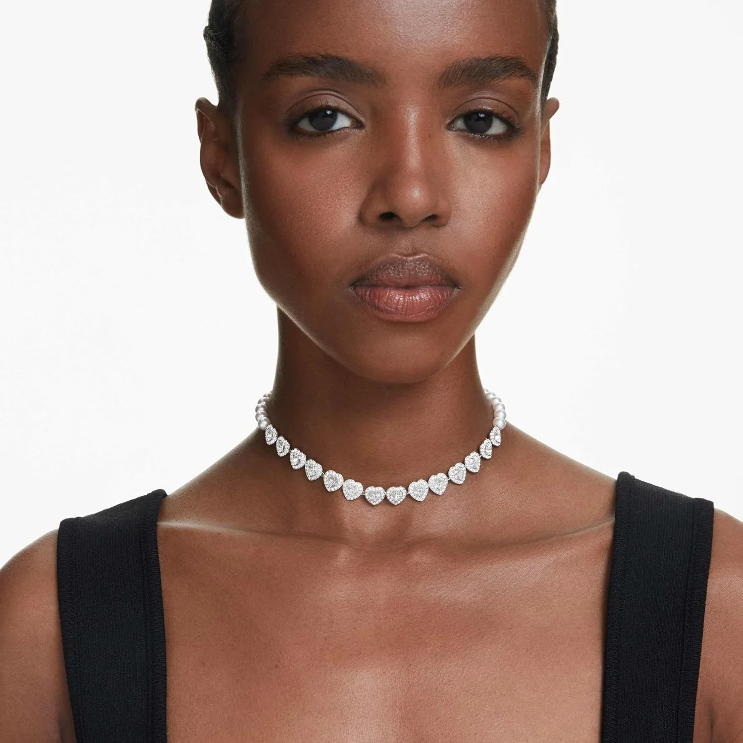 Choker Swarovski Ariana Grande con Perlas de Cristal y Corazones Banado en Rodio miniatura 6