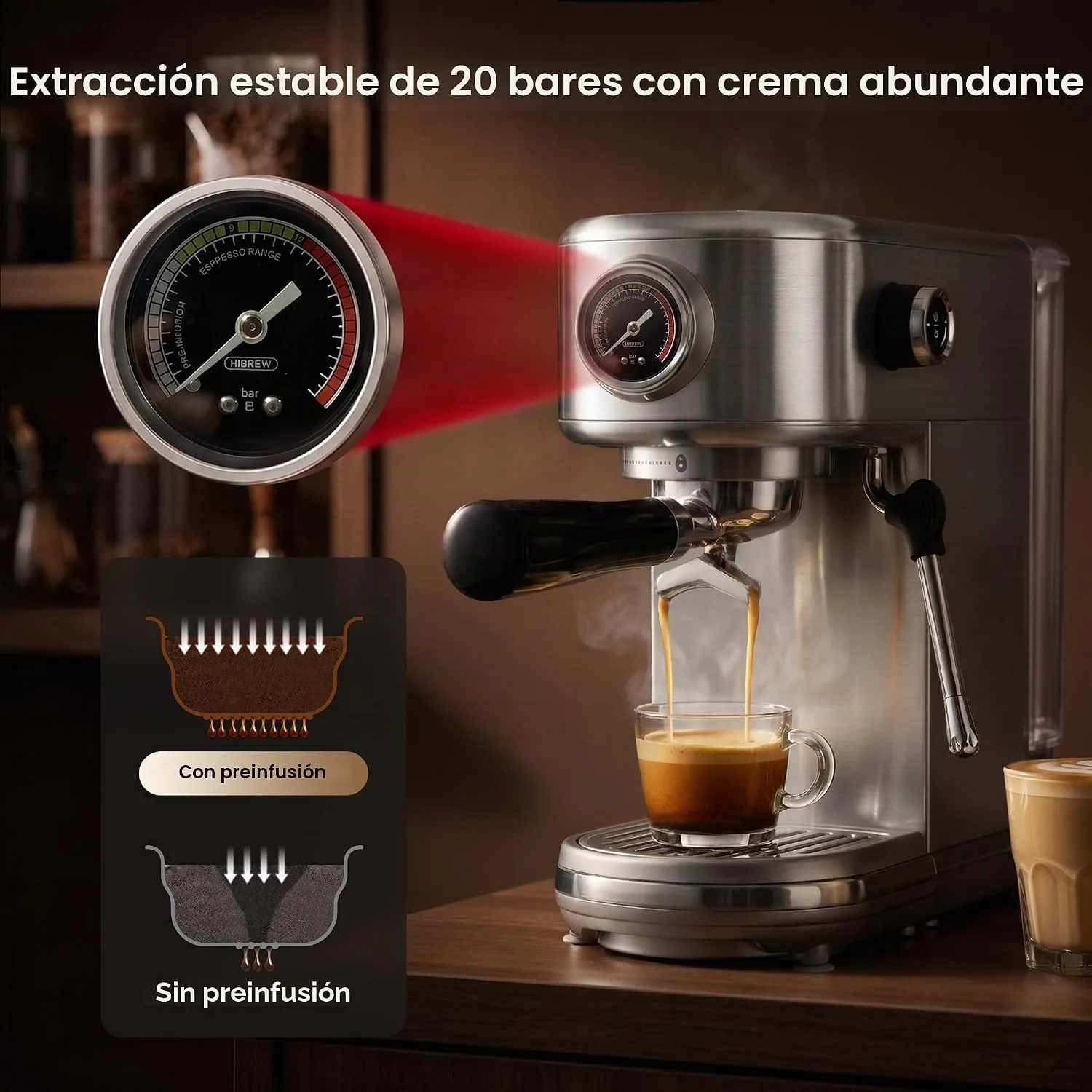 Hibrew H10B Cafetera Espresso Programable 20 Bar con Manometro y Pantalla LED miniatura 3