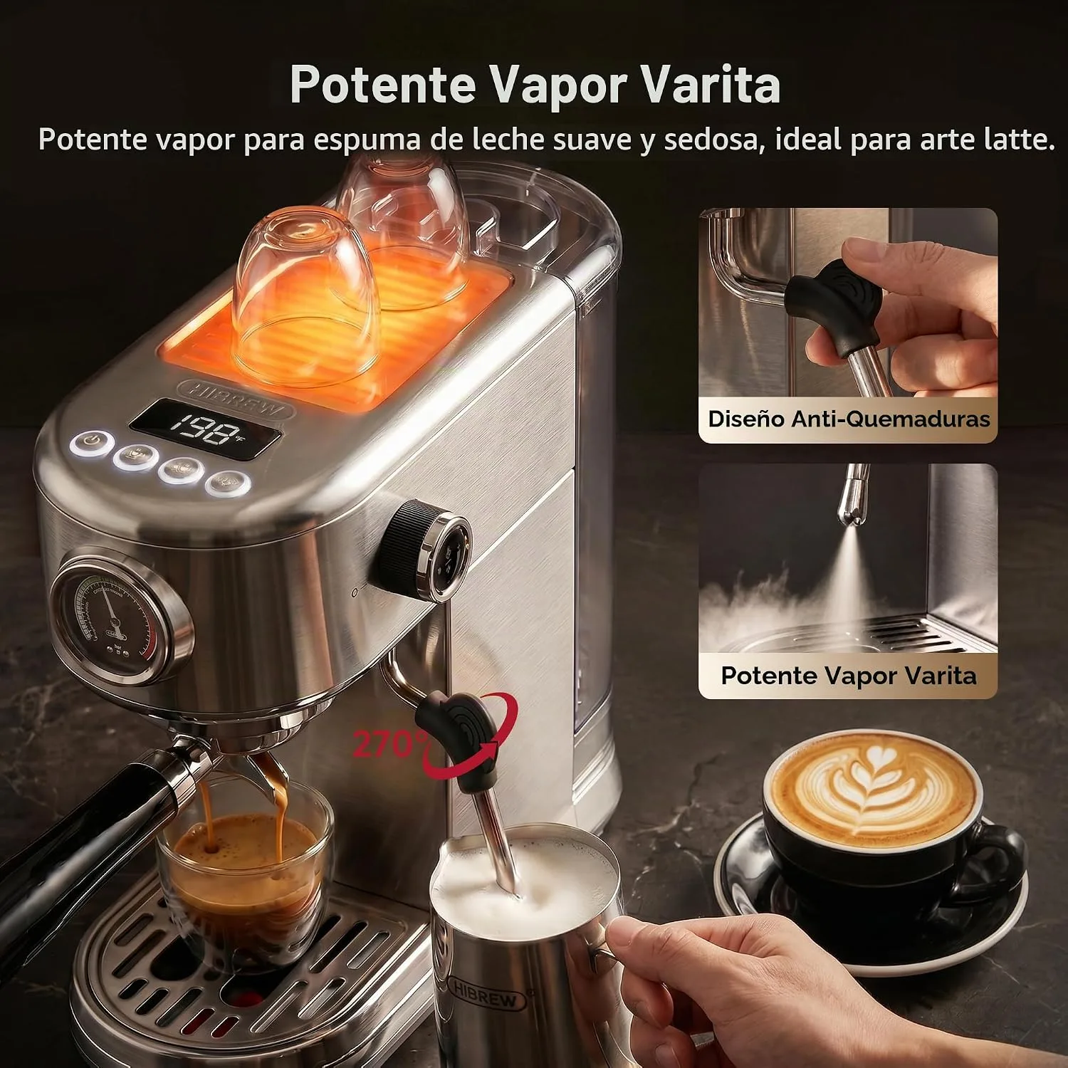 Hibrew H10B Cafetera Espresso Programable 20 Bar con Manometro y Pantalla LED miniatura 5
