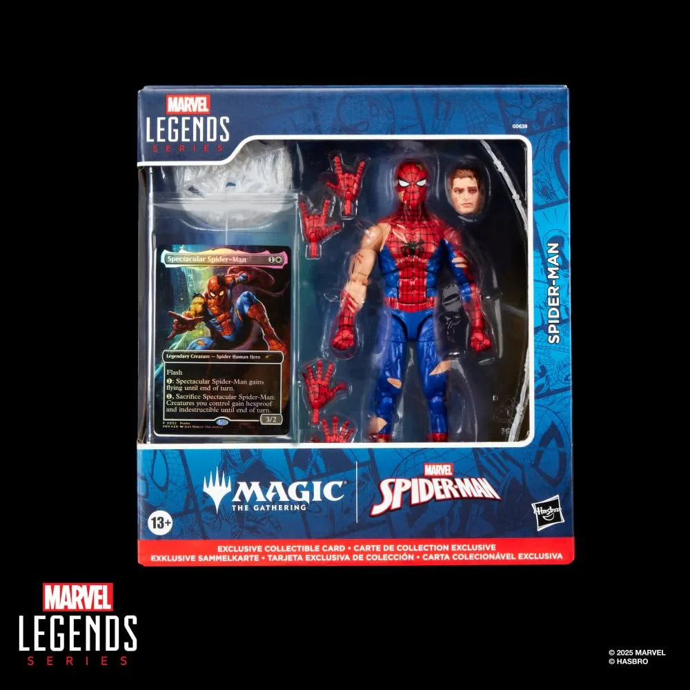 Marvel Legends Series Magic: The Gathering Battle-Damaged Spider-Man Action Figure 6 pulgadas + Carta Coleccionable