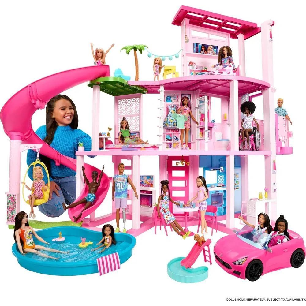 Casa de muñecas Barbie Dreamhouse con tobogán espiral, 75+ accesorios, ascensor para mascotas y zonas de juego
