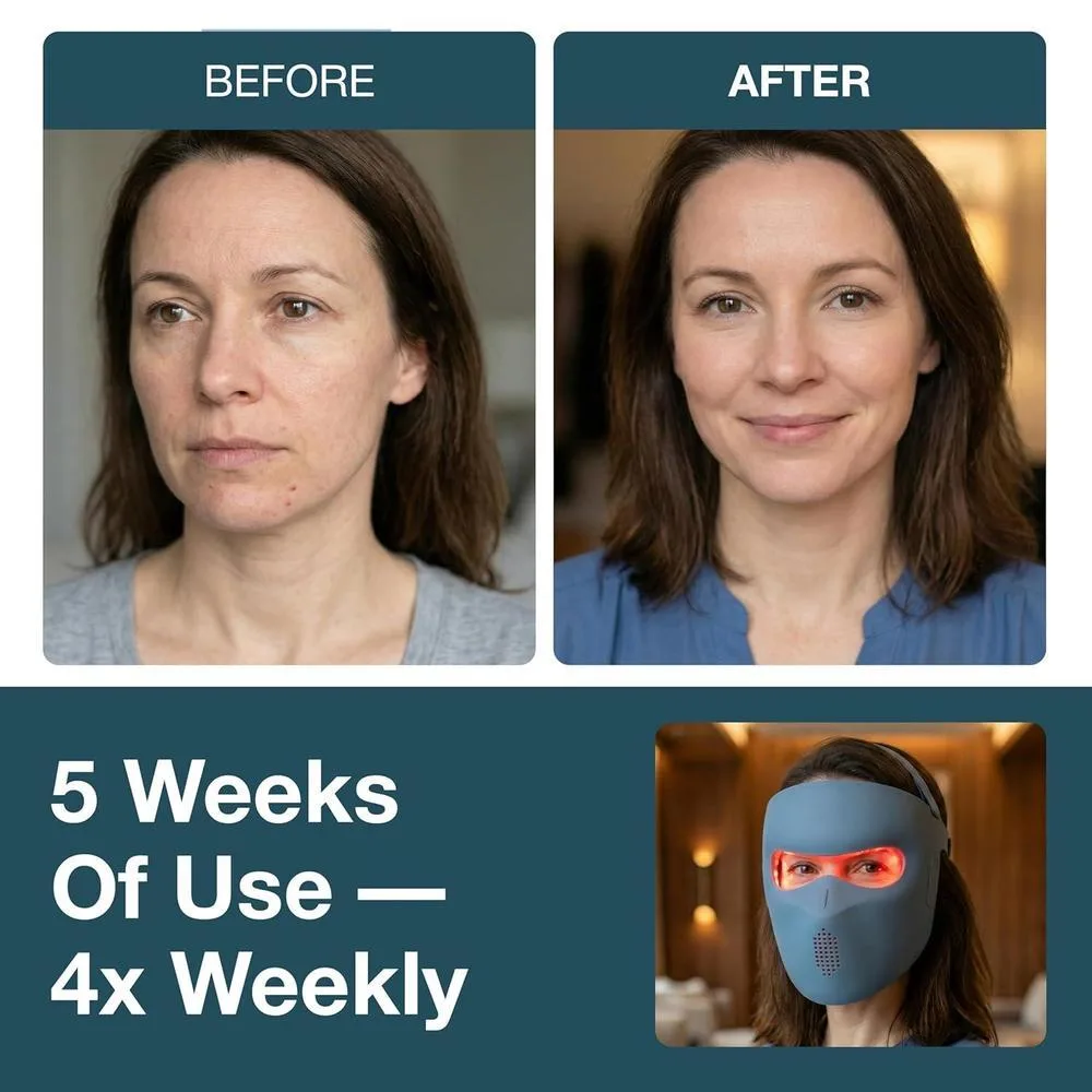 Máscara facial de terapia de luz roja myhalos con luz infrarroja, roja y azul para tratamiento antienvejecimiento