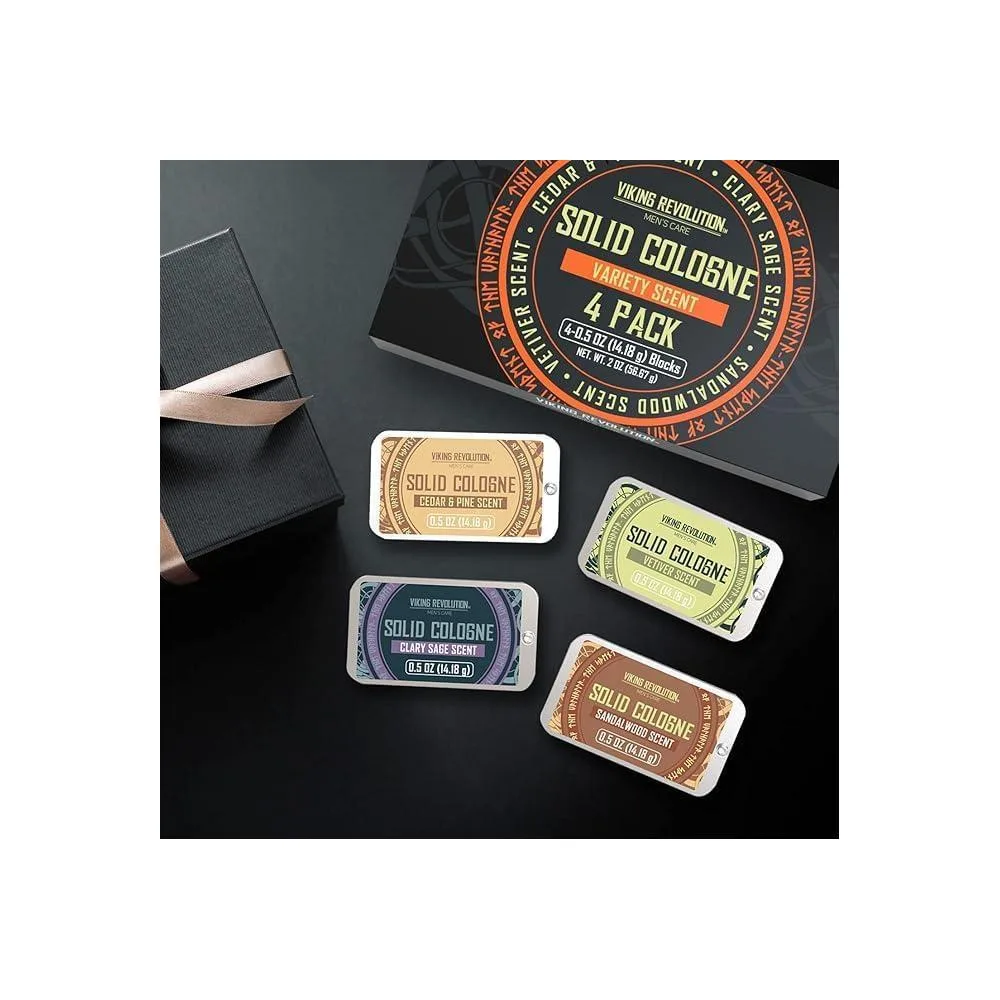 Viking Revolution Paquete de 4 colonias sólidas para hombre, perfume sólido variedad de madera, salvia, vetiver y sándalo